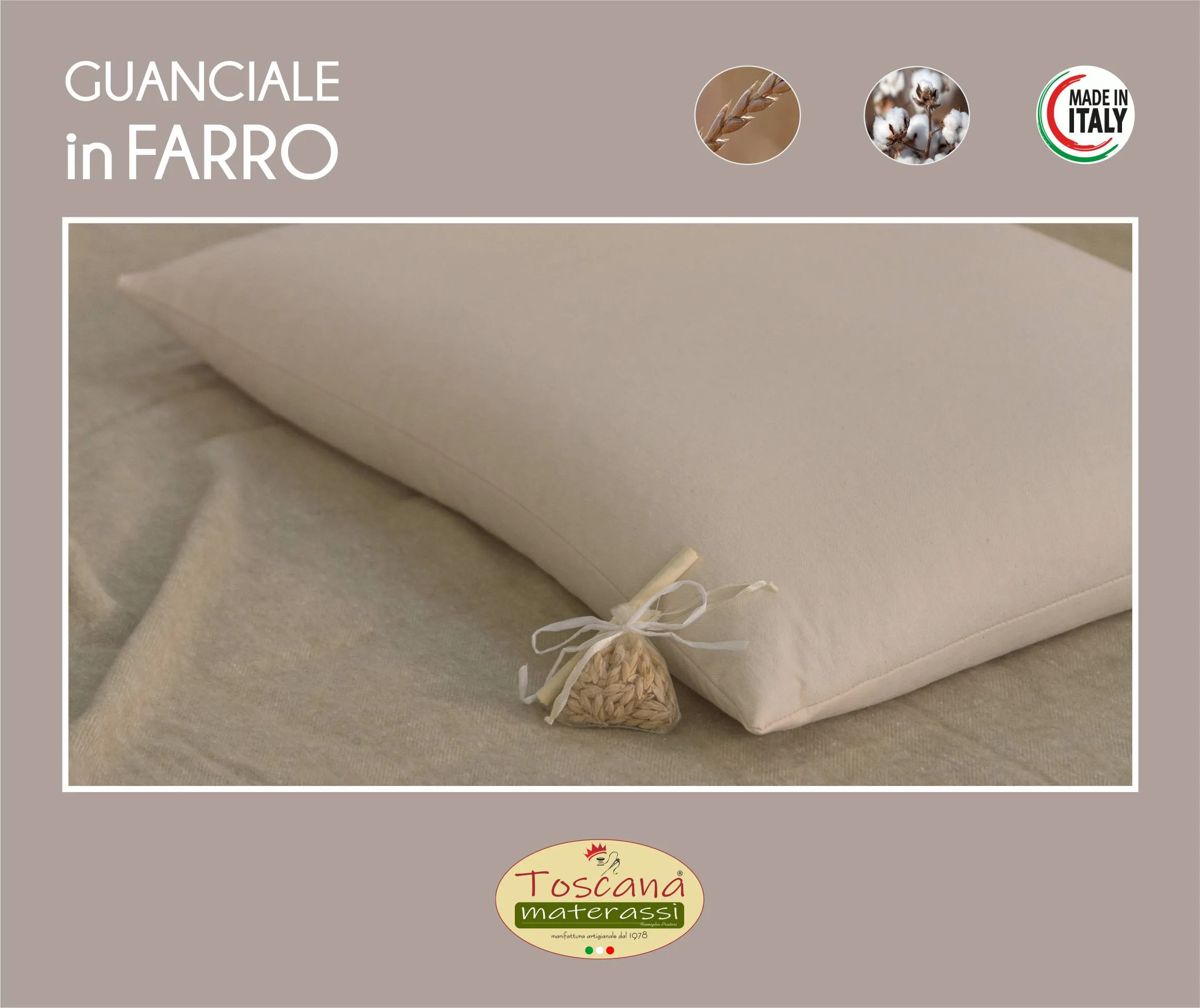 Guanciale in pula di FARRO biologico e tessuto in puro cotone biologico